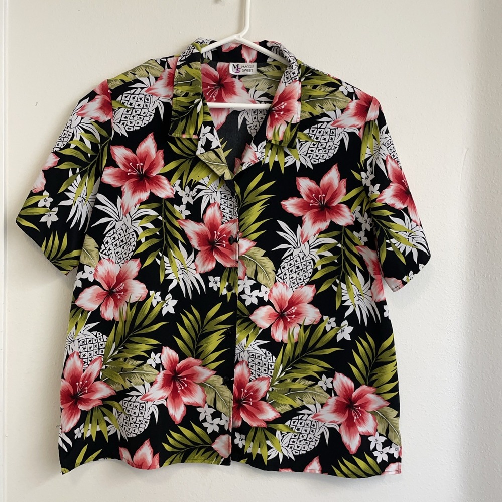 Vintage Maggie Sweet Shirts Womens‎ Plus size 3X Red Green Hawaii Button USA 90s